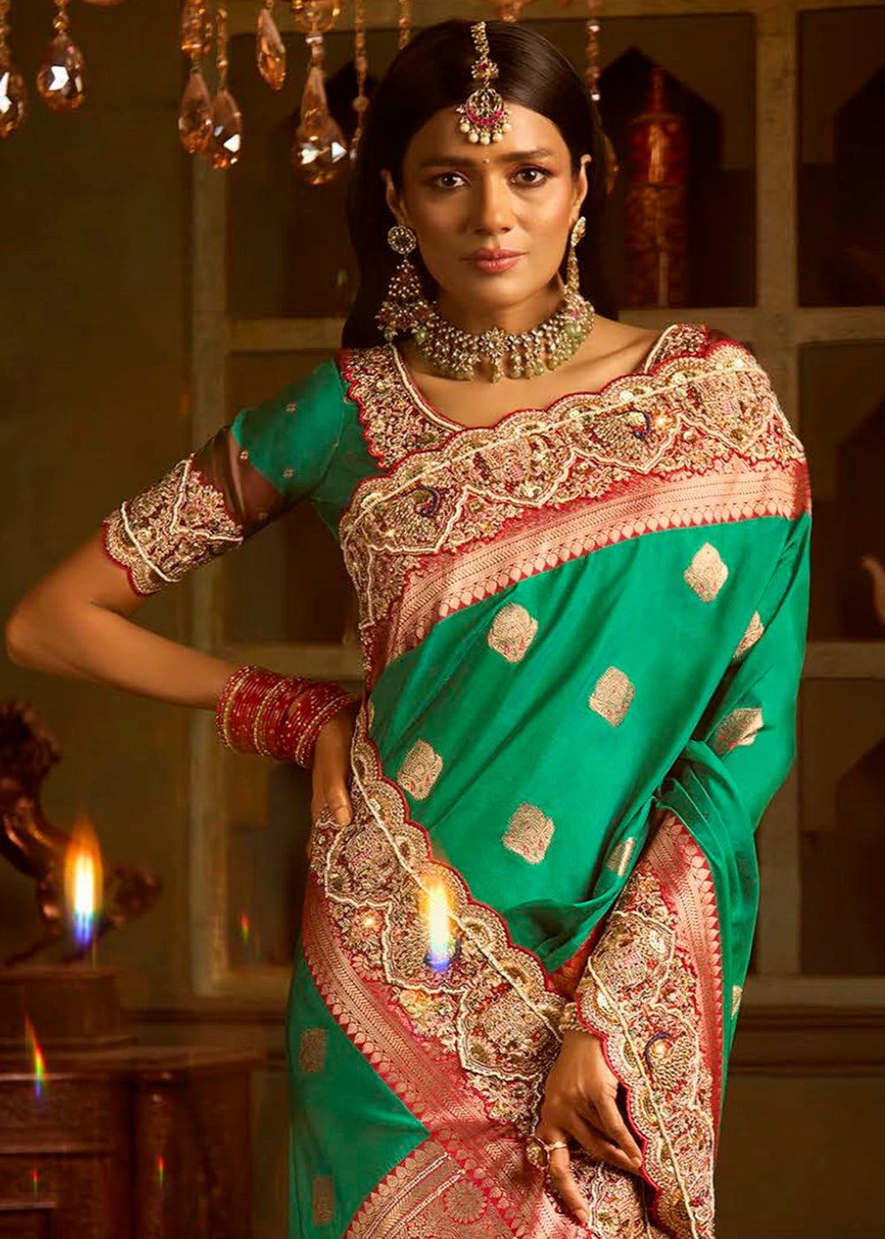 Festive Saree Box Set – 5 Pcs Bangalore Silk with Embroidery