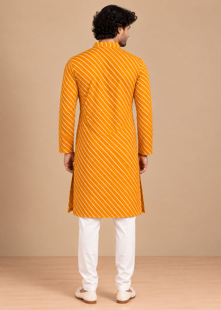 Mustard Rayon Digital Print Knee Length Kurta for Men