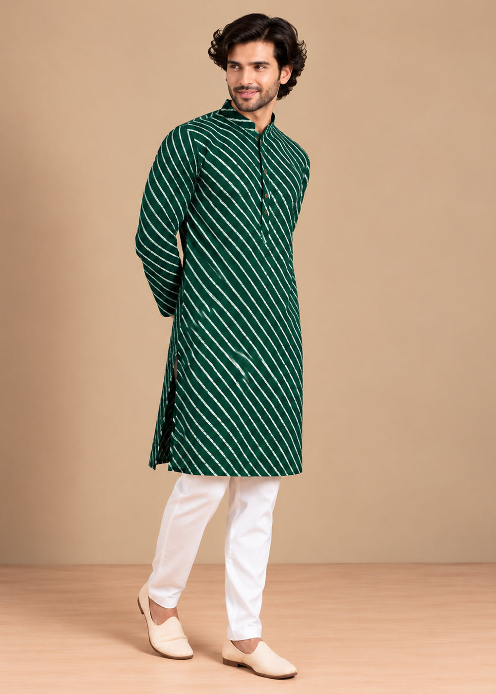 Green Rayon Digital Print Knee Length Kurta for Men
