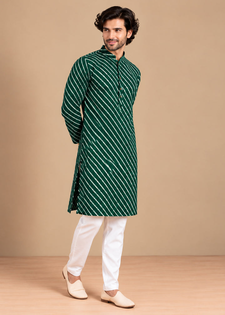 Green Rayon Digital Print Knee Length Kurta for Men