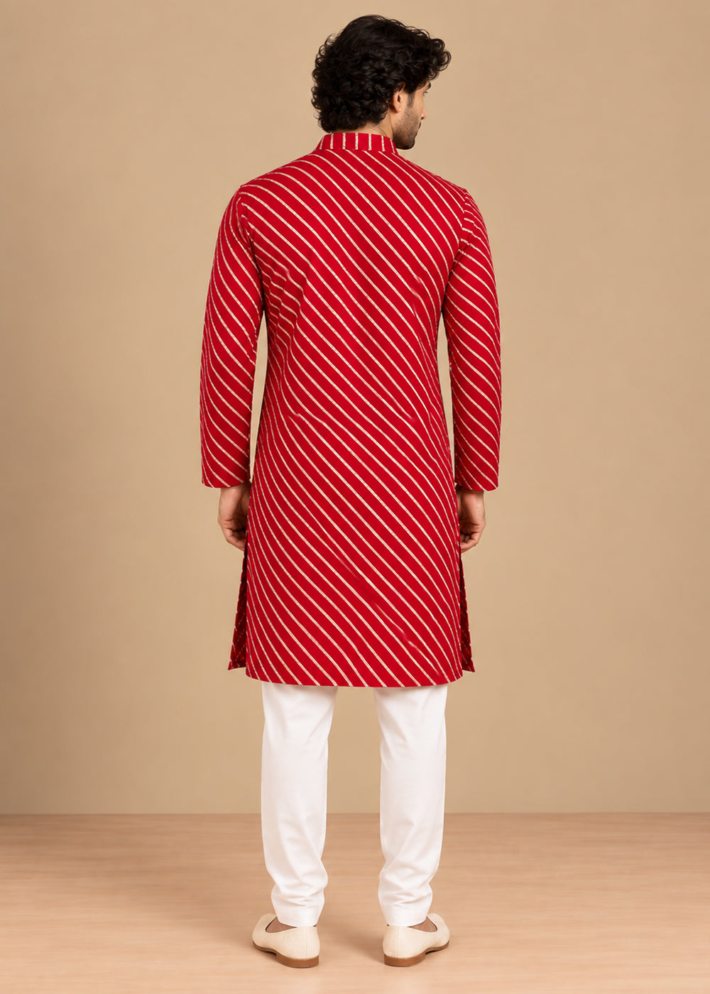 Red Rayon Digital Print Knee Length Kurta for Men