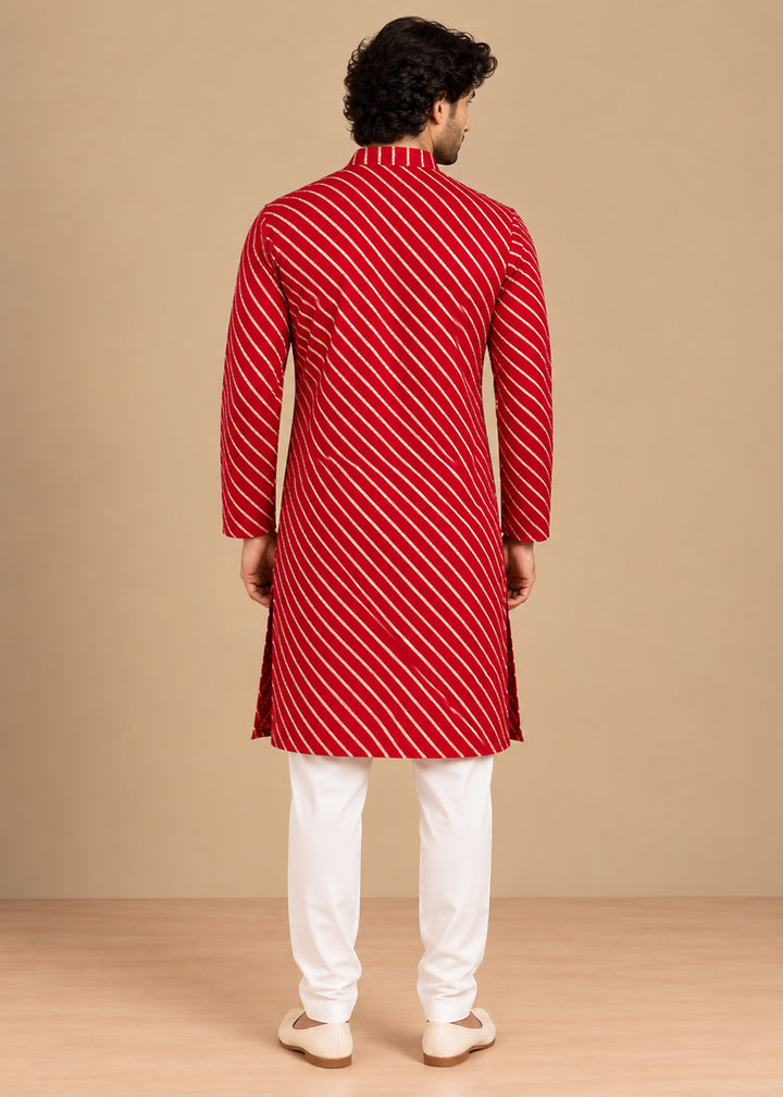 Red Rayon Digital Print Knee Length Kurta for Men