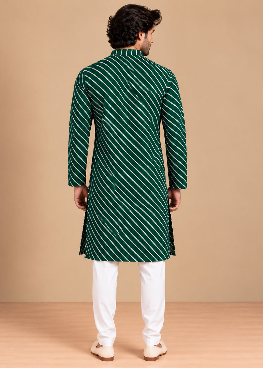 Green Rayon Digital Print Knee Length Kurta for Men