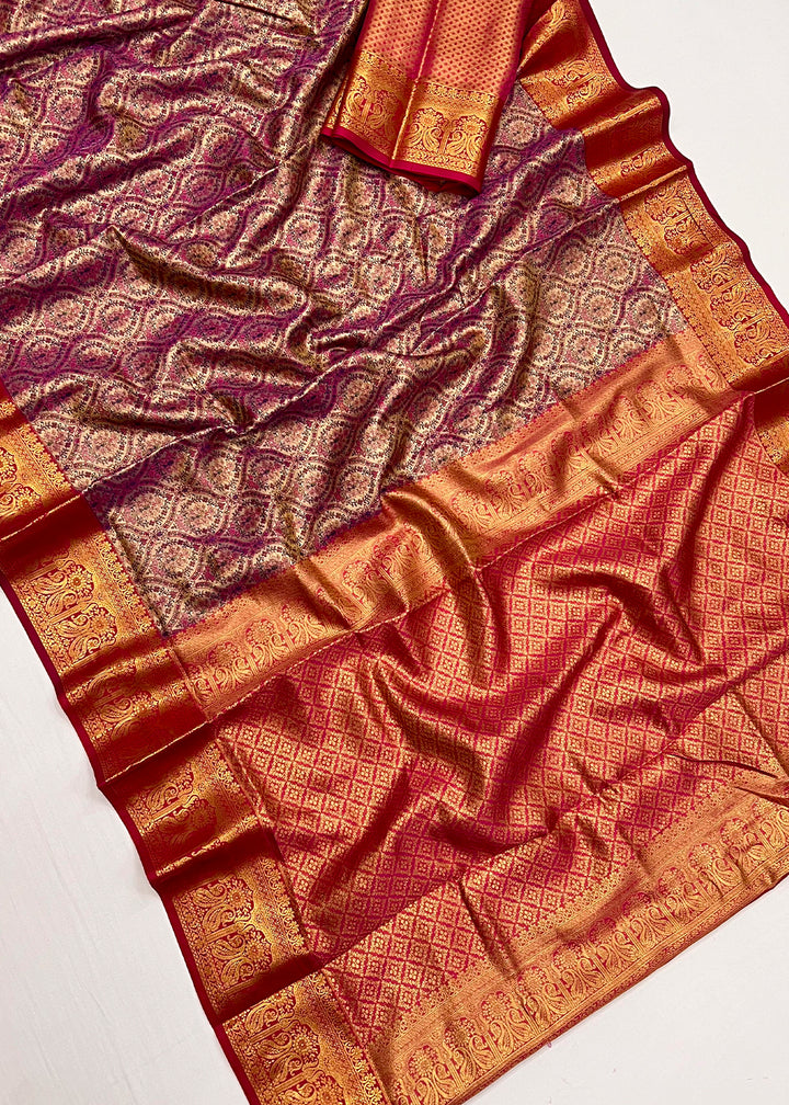 Purple & Red Two-Tone Handcrafted Kanjivaram Silk Saree