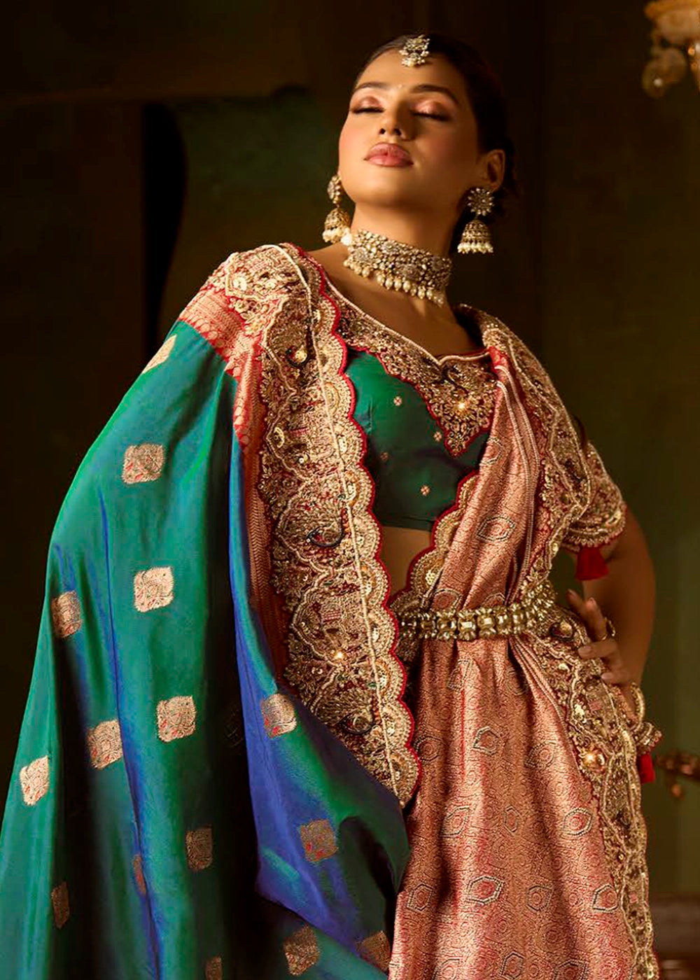 Festive Saree Box Set – 5 Pcs Bangalore Silk with Embroidery