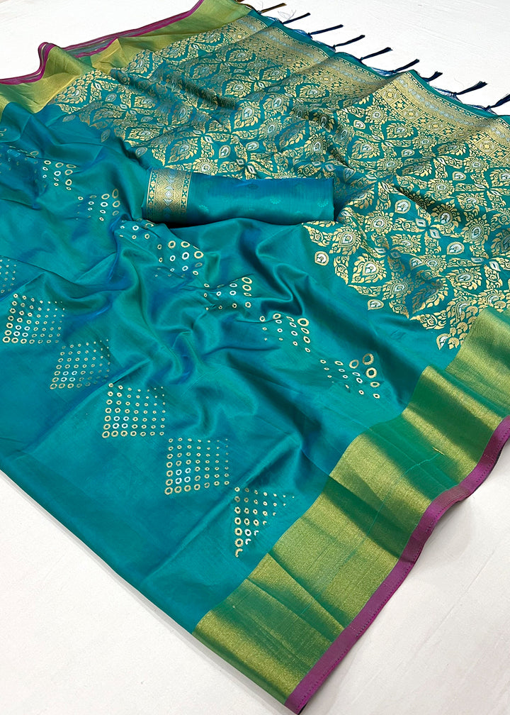 Turtle Green Handloom Satin Silk Saree - Woven to Perfection