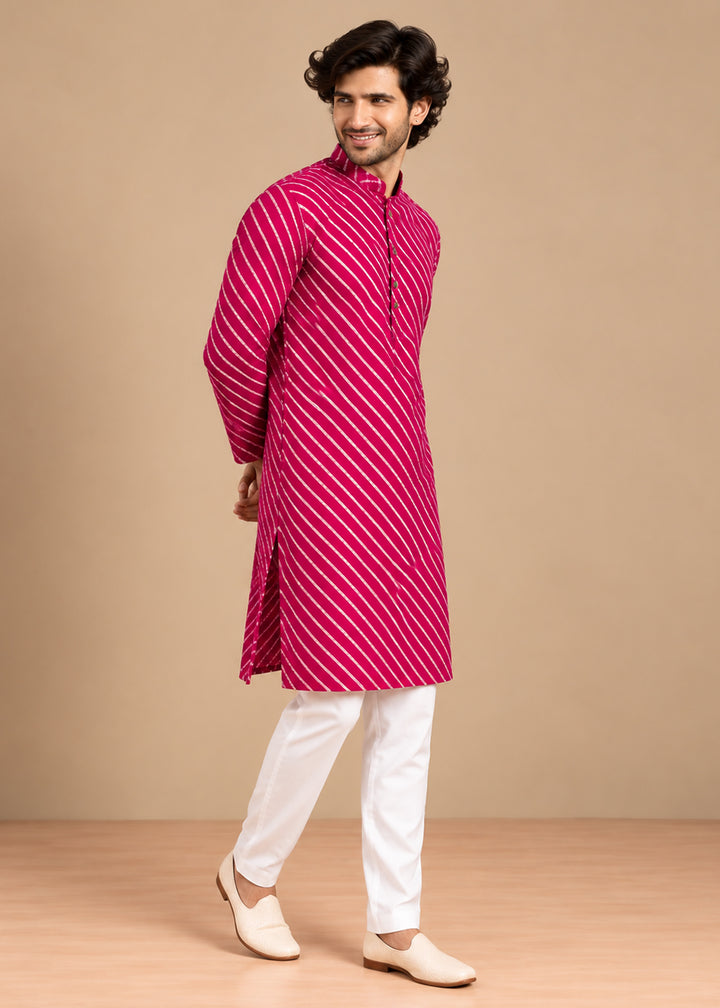 Fuchsia Rayon Digital Print Knee Length Kurta for Men