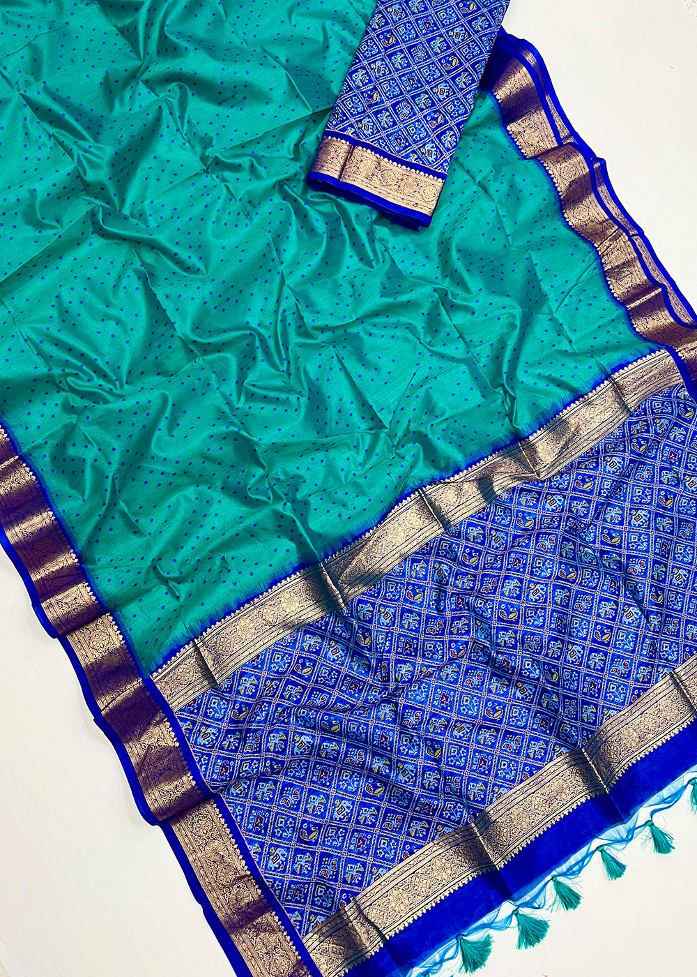 Bondi Blue Patola Silk Saree with Intricate Handloom Work