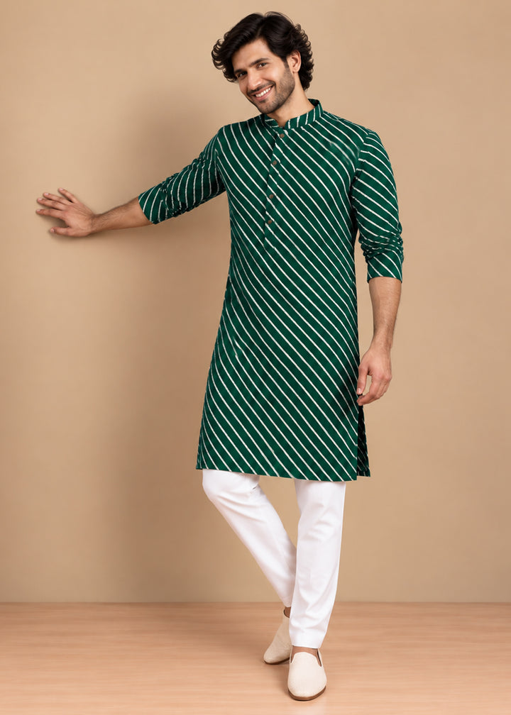 Green Rayon Digital Print Knee Length Kurta for Men