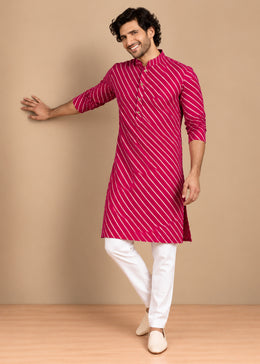 Magenta Pink Rayon Leheriya Print Festive Kurta