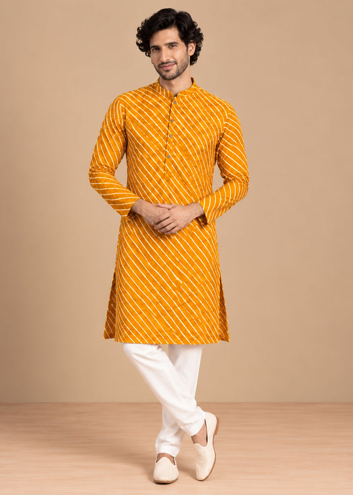 Mustard Rayon Digital Print Knee Length Kurta for Men