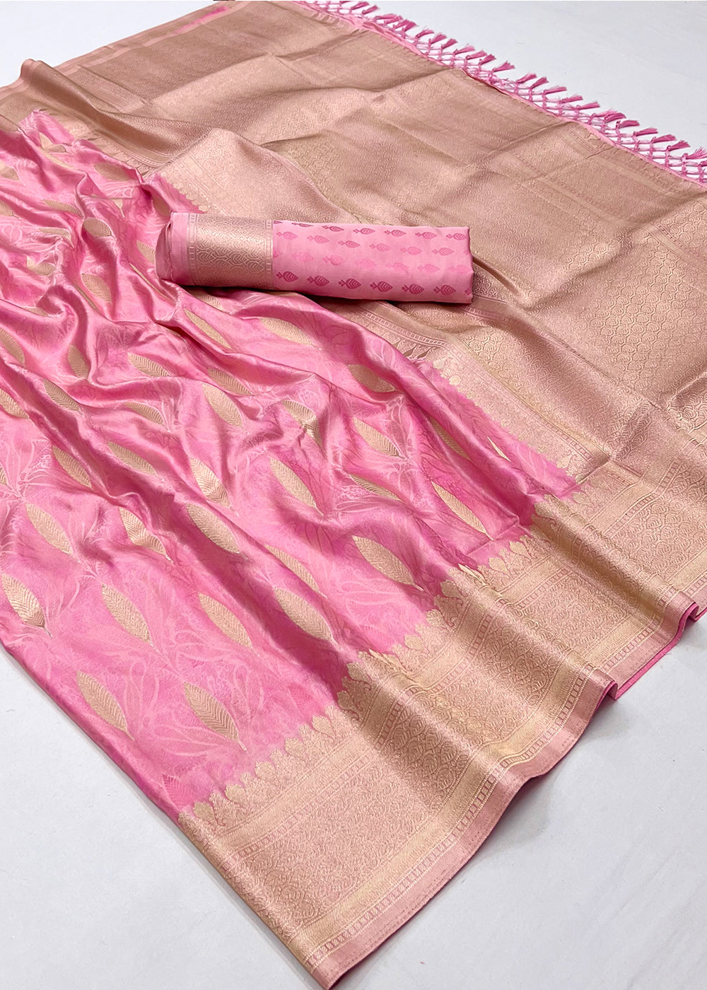 Neon Pink Handloom Satin Silk Saree Featuring Buttis All Over