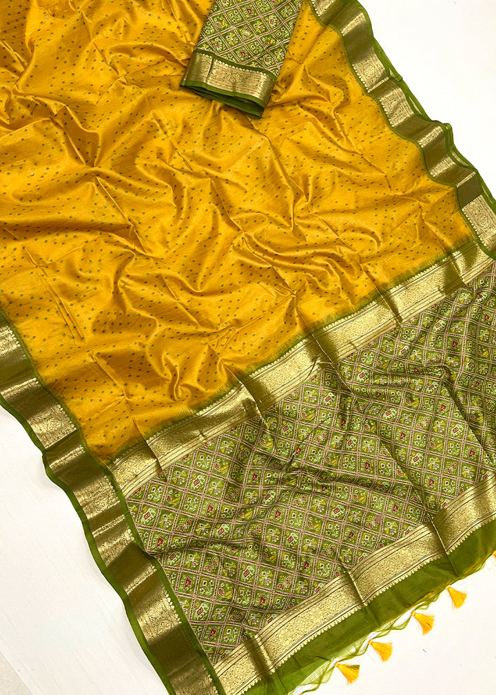 Mustard Yellow Patola Silk Saree with Intricate Handloom Work