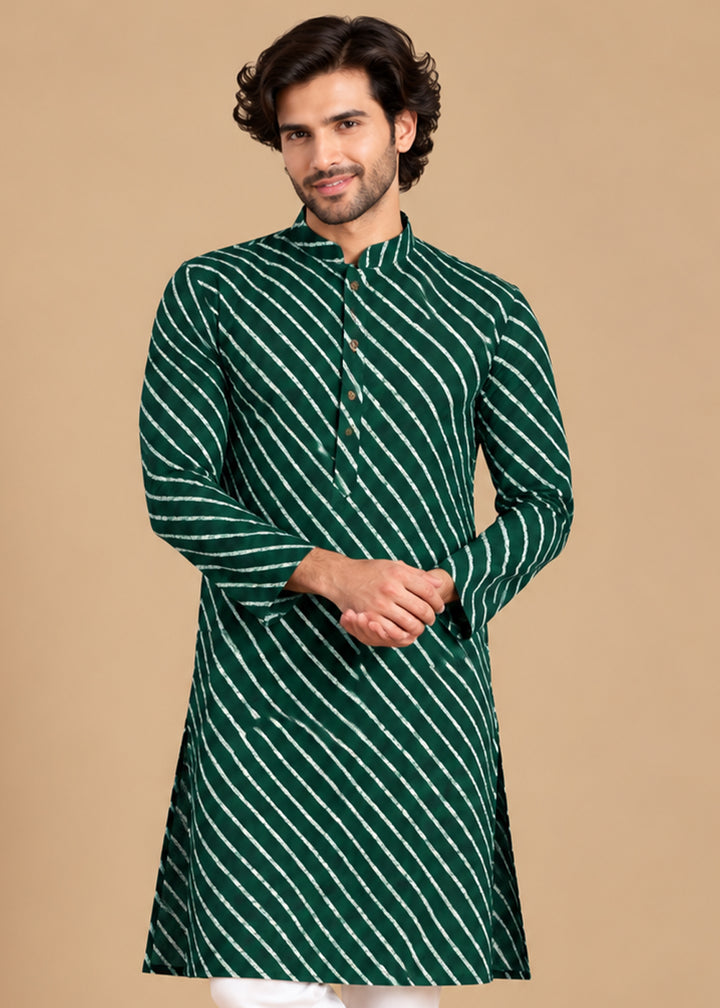 Green Rayon Digital Print Knee Length Kurta for Men