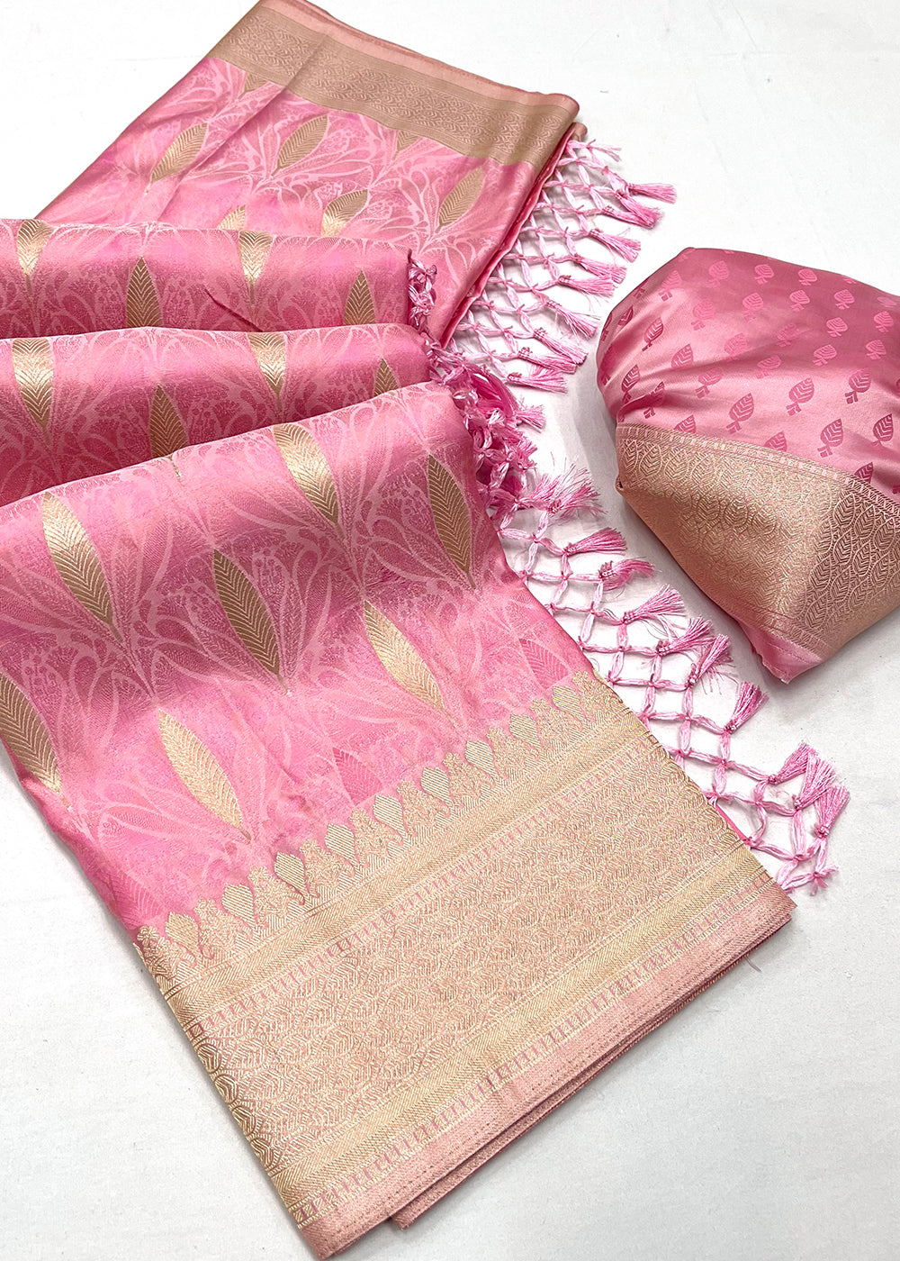 Neon Pink Handloom Satin Silk Saree Featuring Buttis All Over