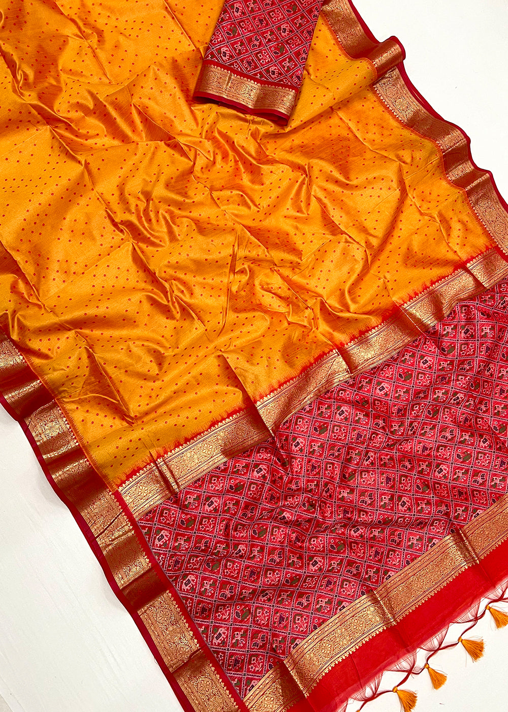 Pumpkin Orange Patola Silk Saree with Intricate Handloom Work