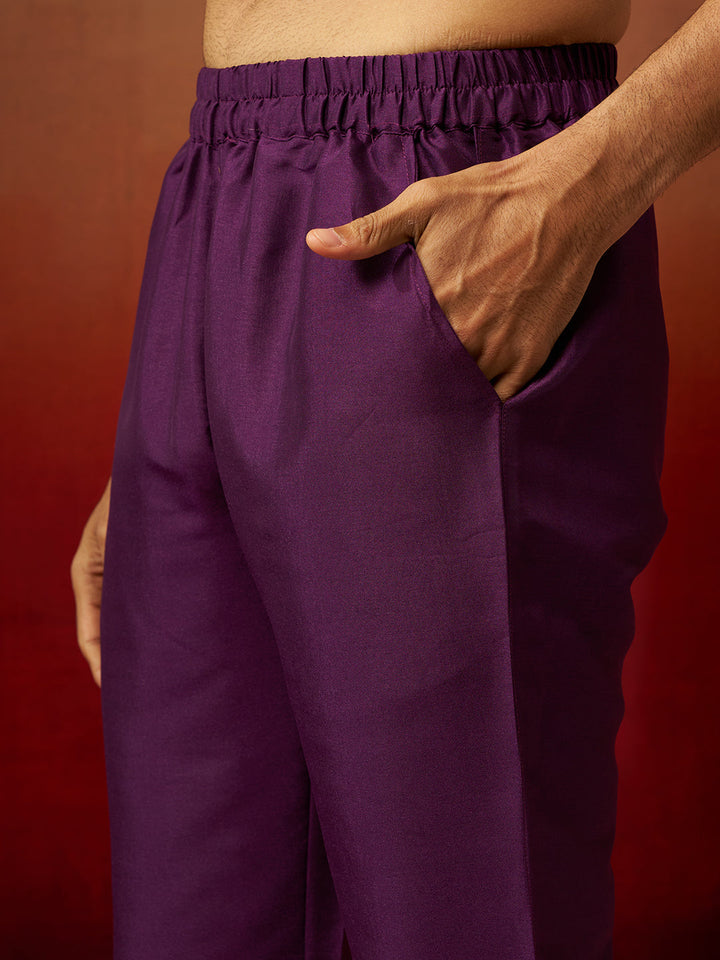 Men Purple Silk 3-Piece Nehru Jacket Set