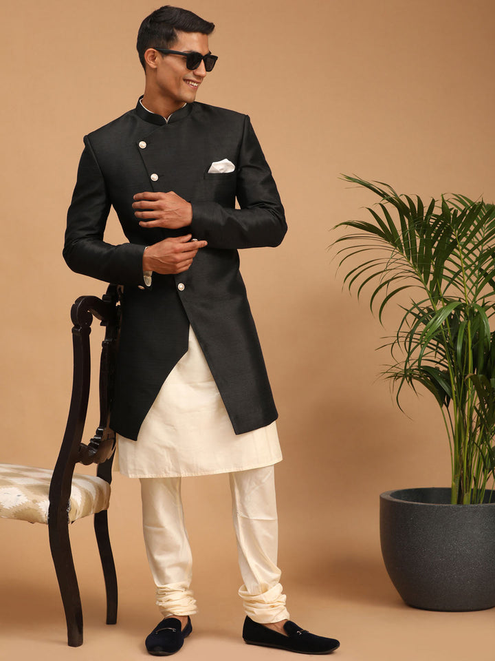 Men's Black Angrakha Indo Western Combo Set