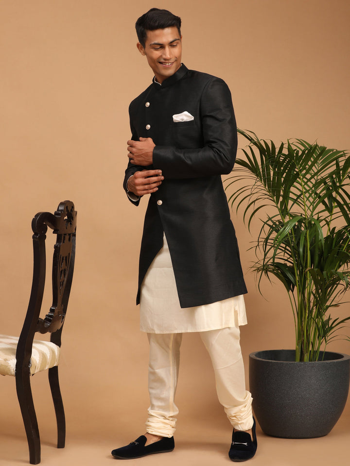 Men's Black Angrakha Indo Western Combo Set