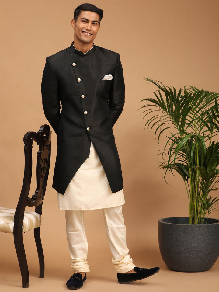 Men's Black Angrakha Indo Western Combo Set