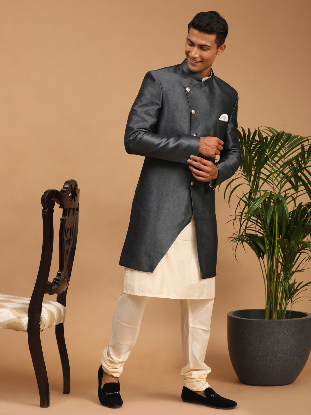 Men's Grey Indo Western Combo Set