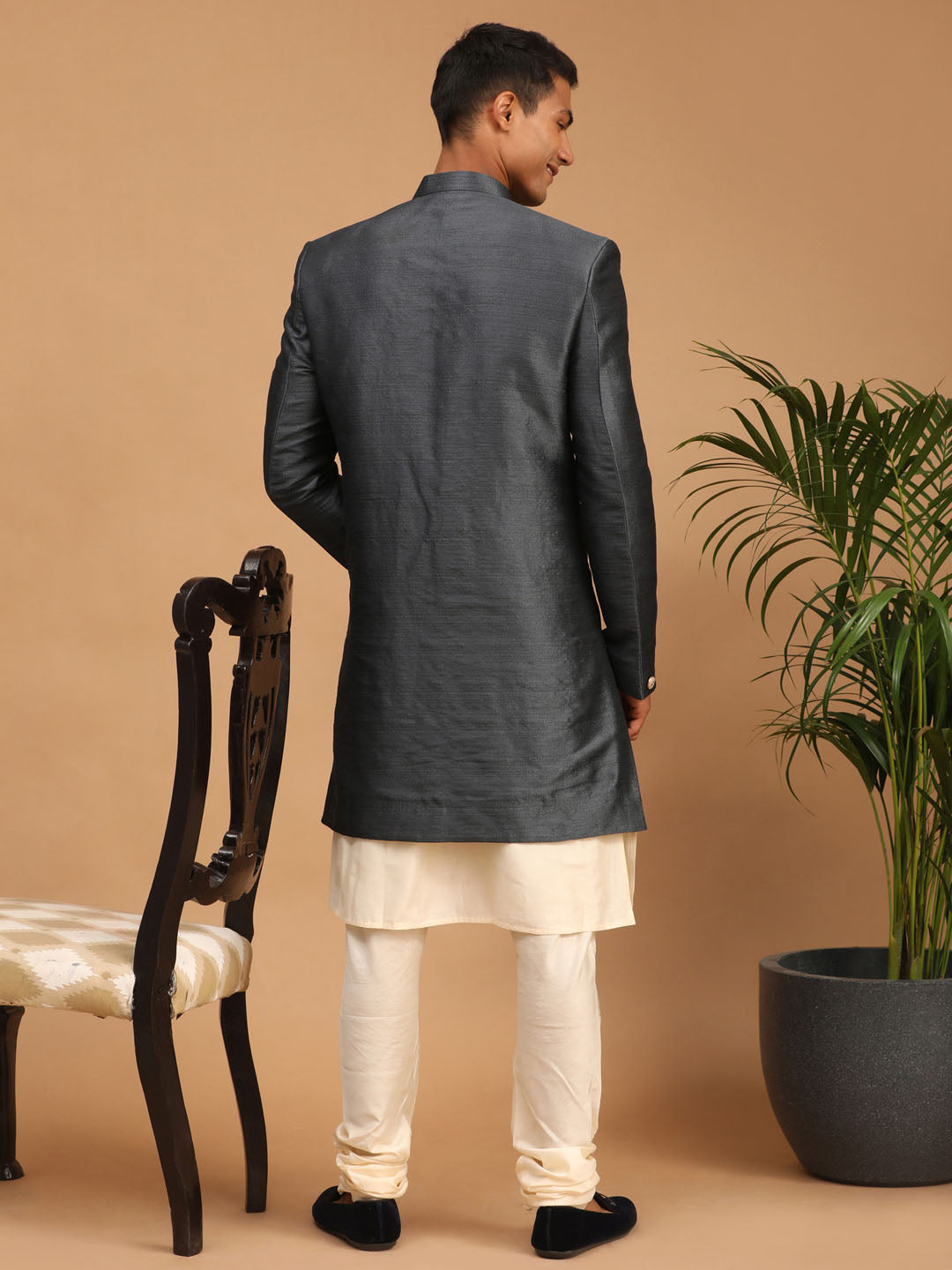 Men's Grey Indo Western Combo Set