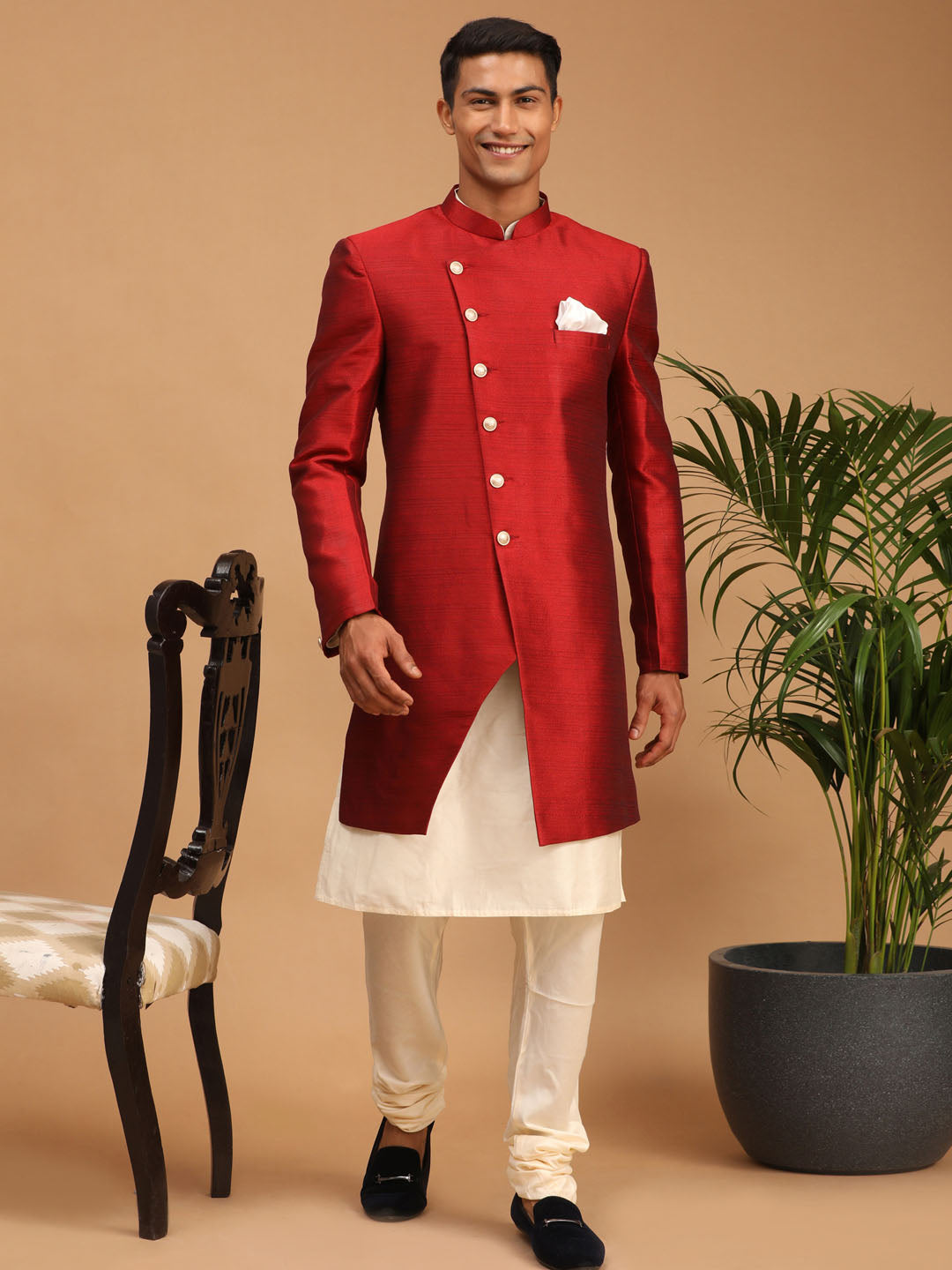 Men's Maroon Indo Western Combo Set