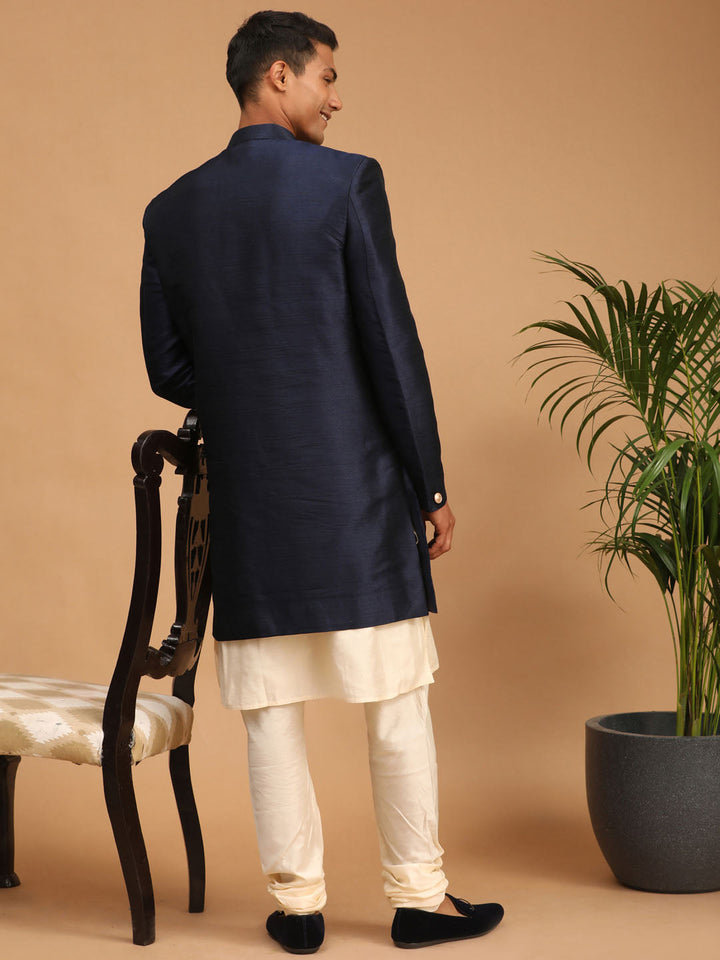 Men's Navy Blue Angrakha Indo Western Combo Set