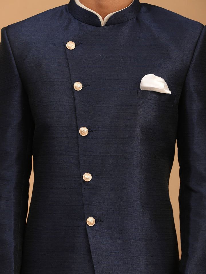 Men's Navy Blue Angrakha Indo Western Combo Set