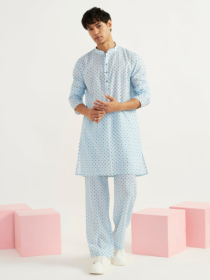 Men's Aqua Linen Jacket,Kurta And Pyjama Set.