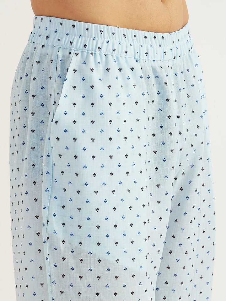 Men's Aqua Linen Jacket,Kurta And Pyjama Set.