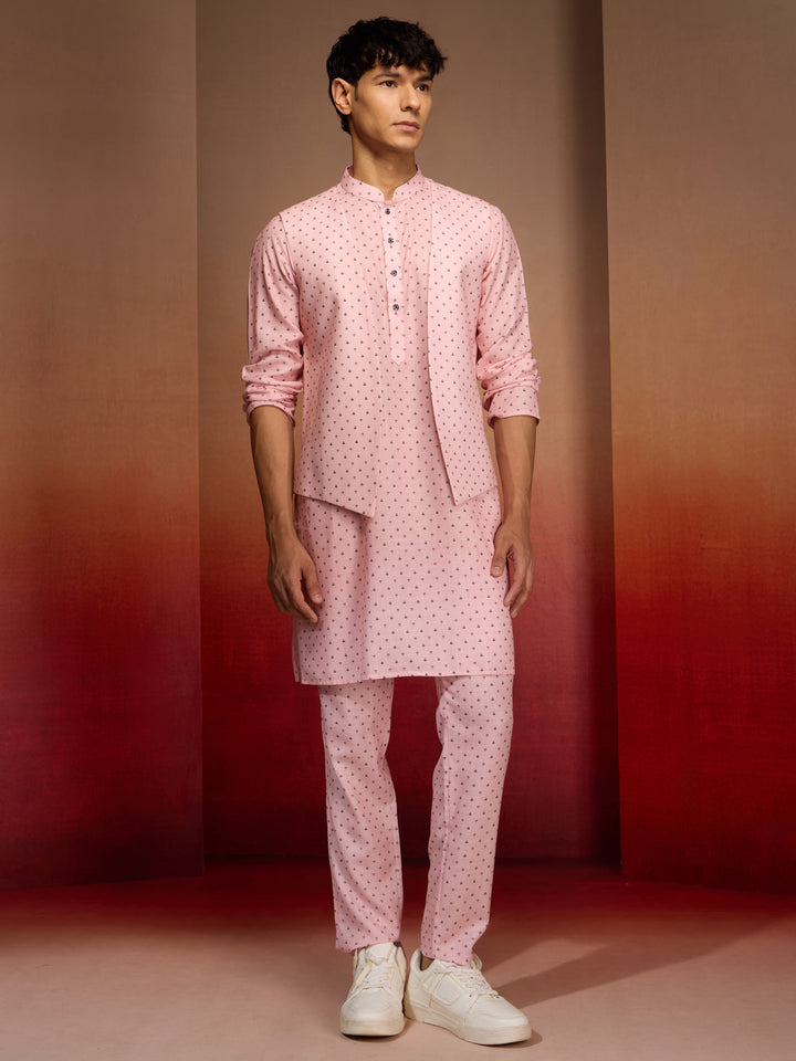 Men's Peach Cotton Linen 3-Piece Nehru Set