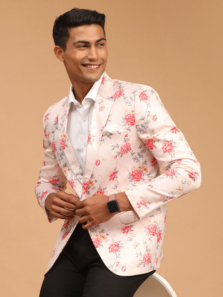 Men's Peach Floral Printed Blazer