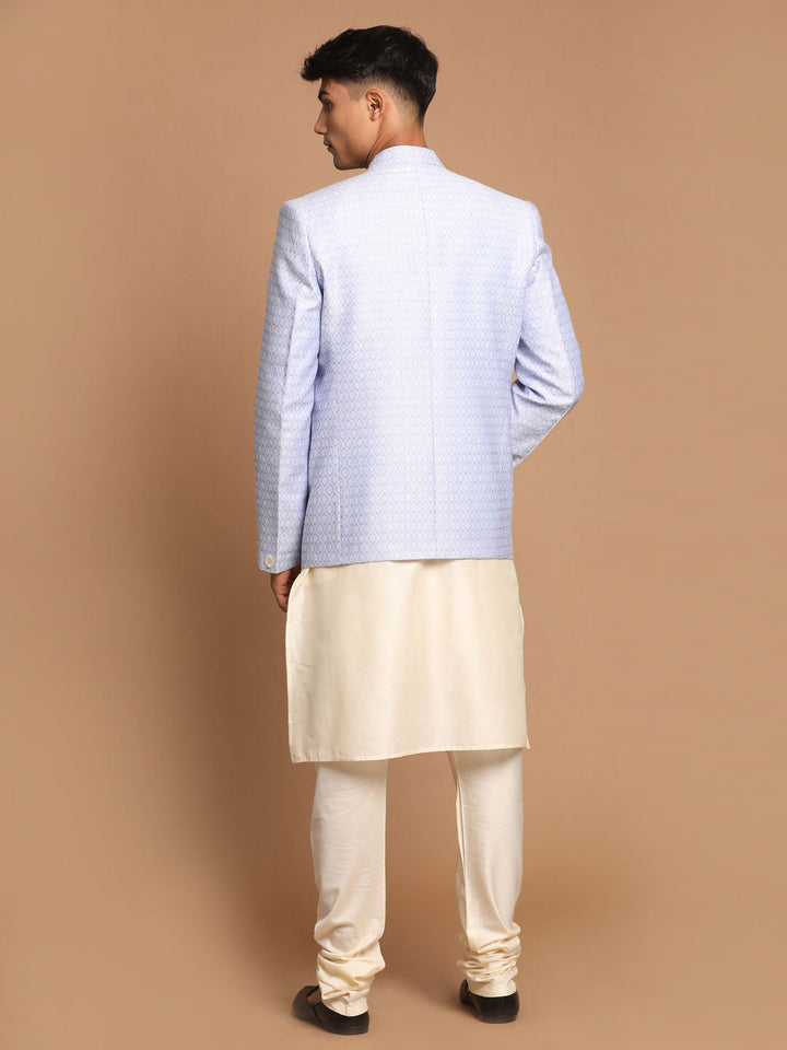 Sarvati Men's Lavender Woven Blazer And Cream Solid Kurta With Pajama Set