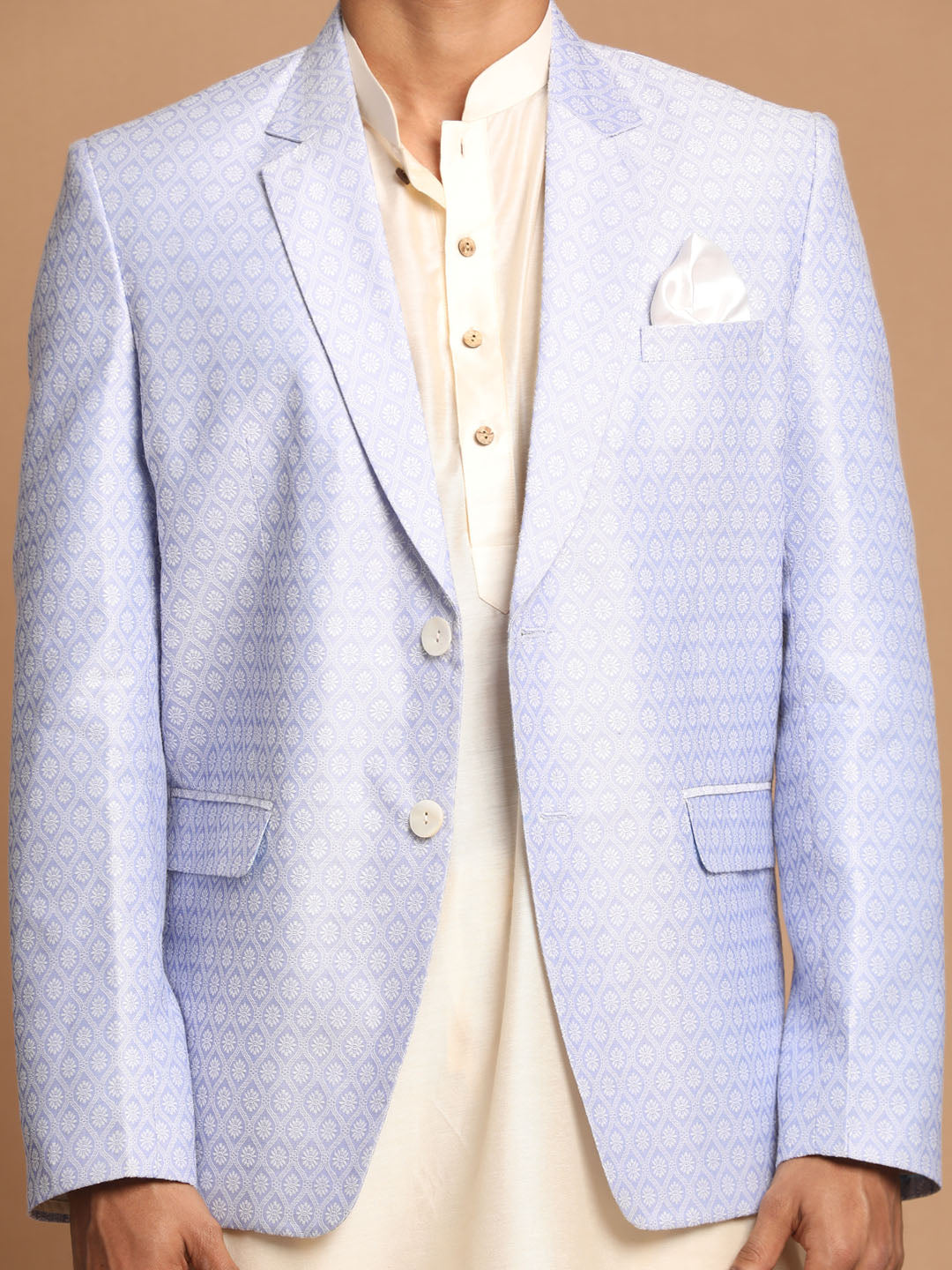 Sarvati Men's Lavender Woven Blazer And Cream Solid Kurta With Pajama Set