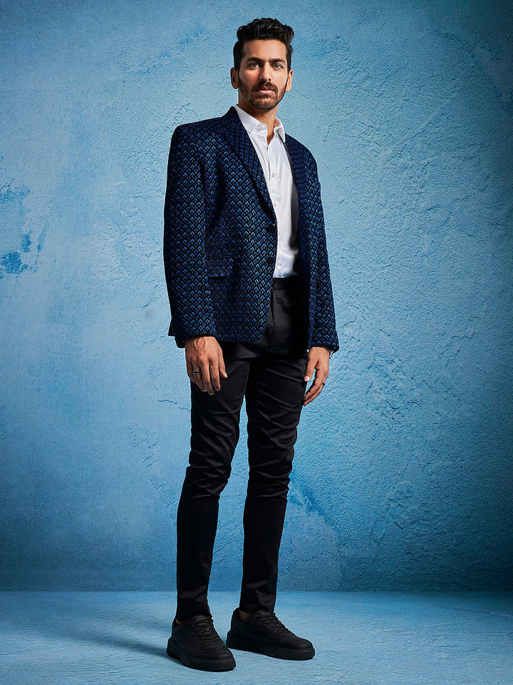 Men's Blue Velvet Blazer - view 4
