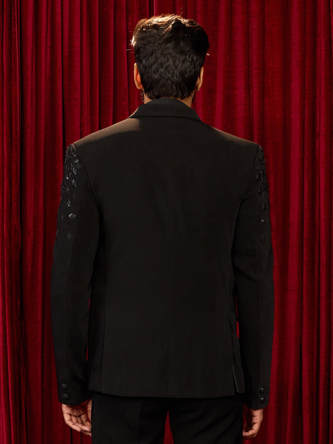 Men's Black Lachka Mink Suiting Cutdana & Bead Work Blazer - view 5