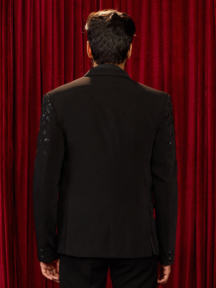 Men's Black Lachka Mink Suiting Cutdana & Bead Work Blazer - view 5