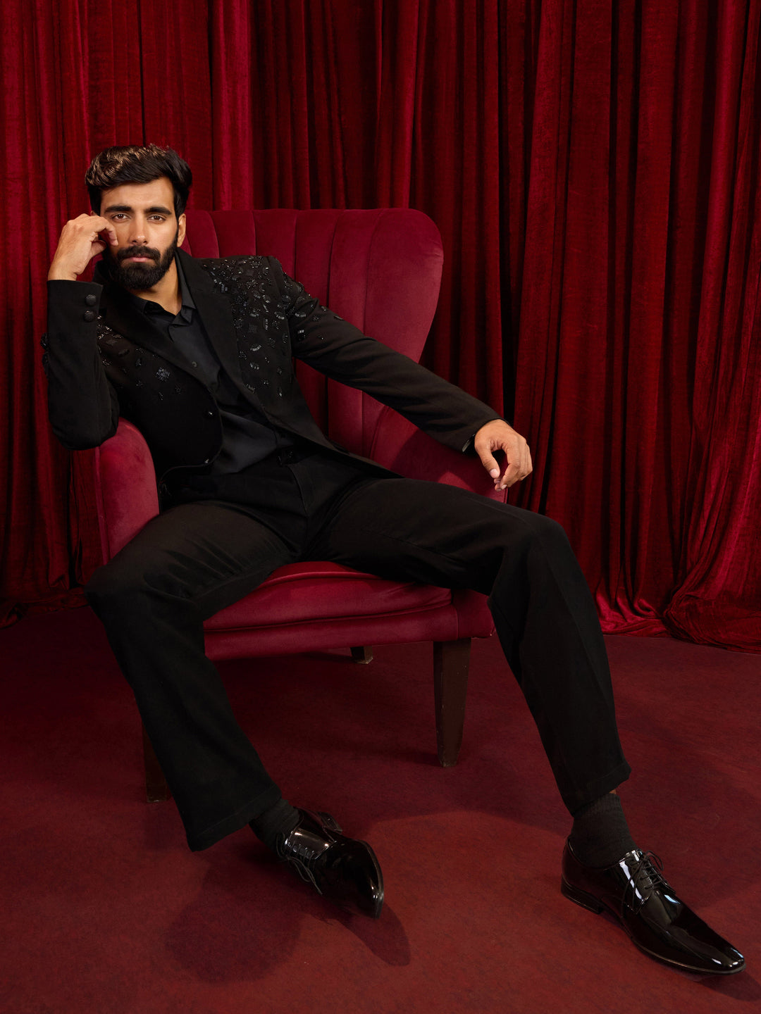 Men's Black Lachka Mink Suiting Cutdana & Bead Work Blazer - view 6