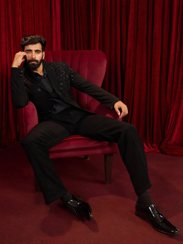 Men's Black Lachka Mink Suiting Cutdana & Bead Work Blazer - view 6
