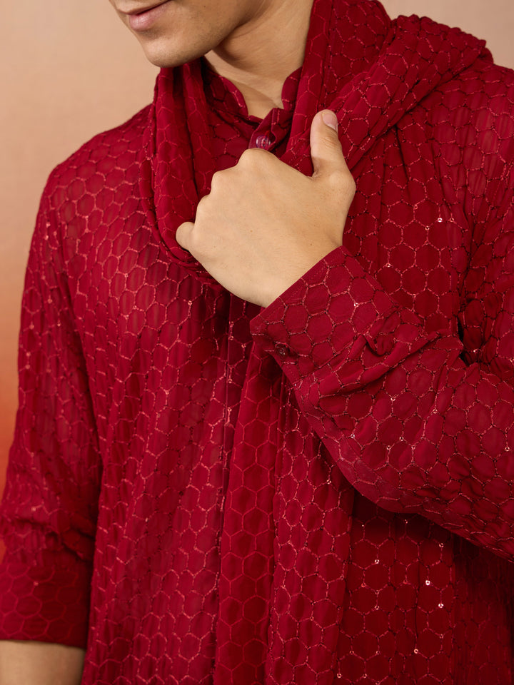 Men's Maroon Georgette Plain Dupatta