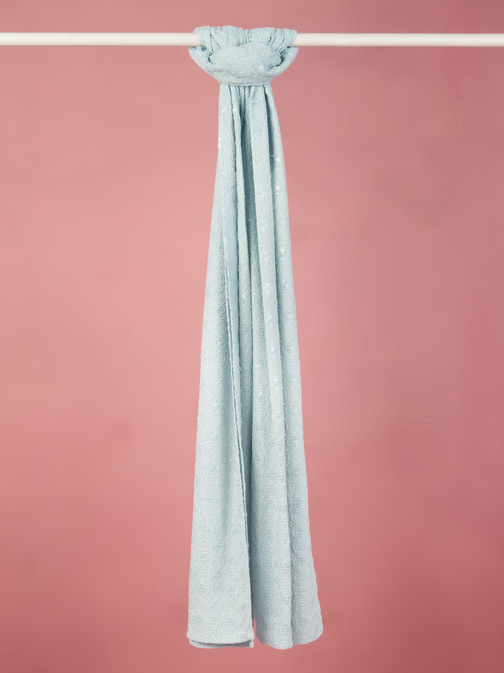 Men's Aqua Silk Blend Embroidered Dupatta