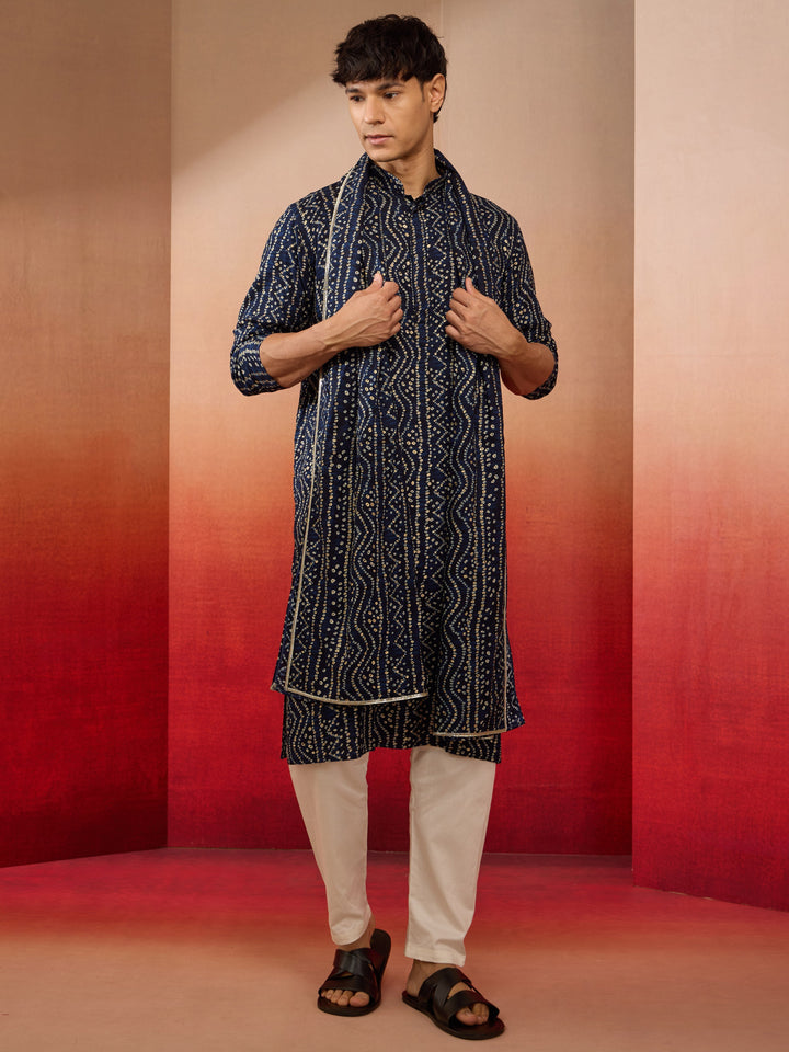 Men's Blue Rayon Bandhani Print Dupatta