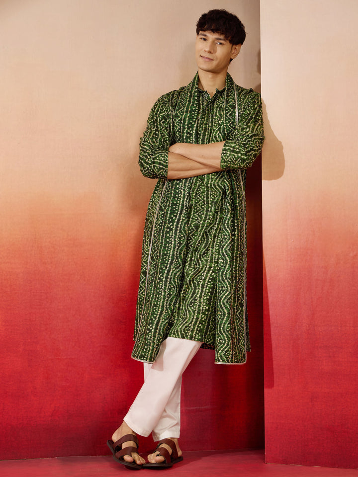 Men's Green Rayon Bandhani Print Dupatta