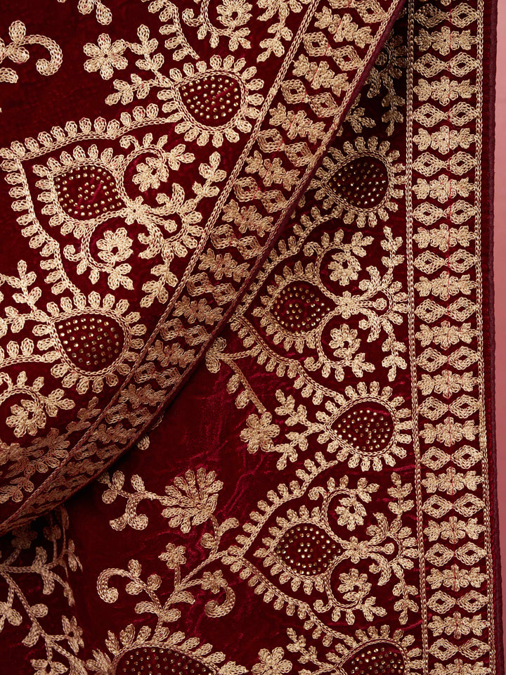 Velvet Material with Thread Embroidery Dupatta