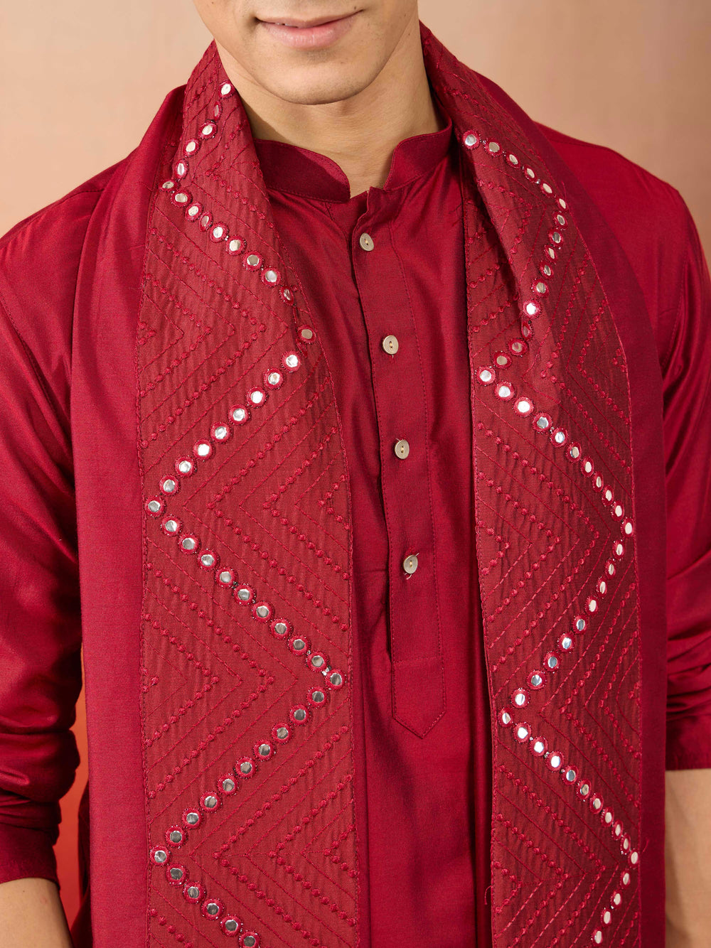 Men's Maroon Viscose Mirror Work Dupatta