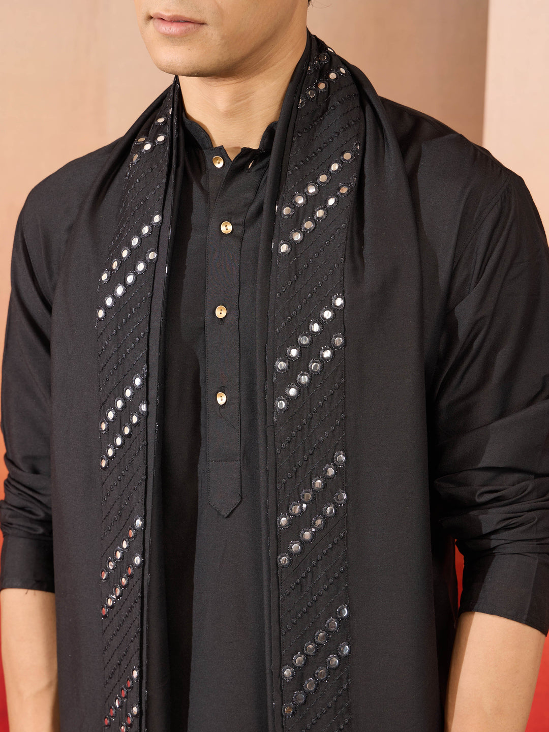 Men's Black Viscose Mirror Work Dupatta - view 3