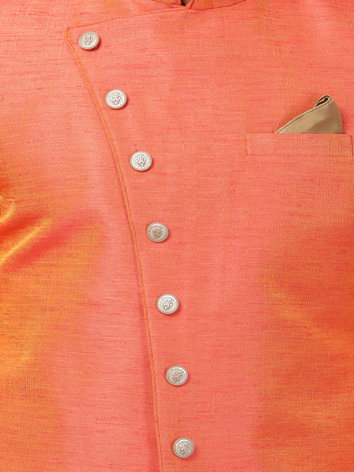 Sarvati Men's Orange Silk Blend Sherwani Set