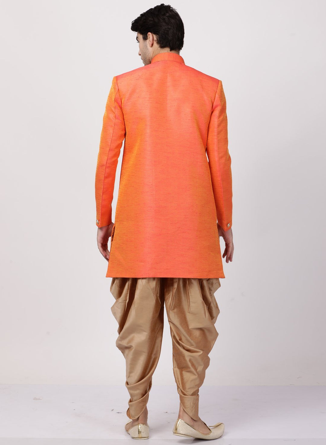 Sarvati Men's Orange Silk Blend Sherwani Set