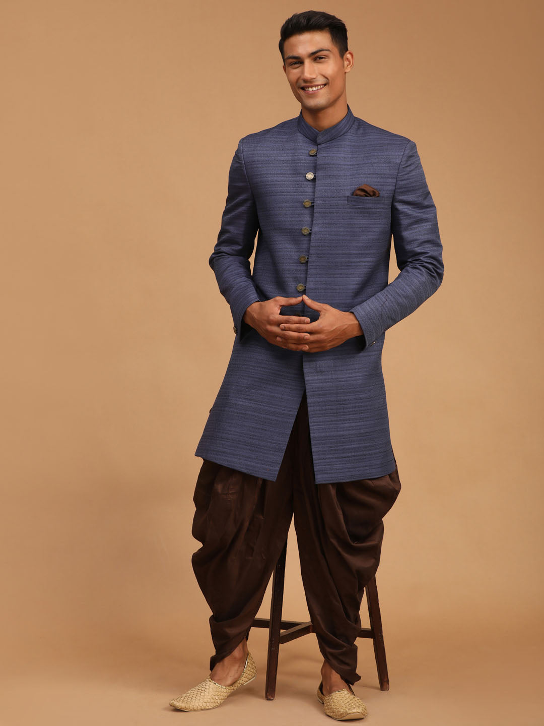 Men's Navy Blue Sherwani Set